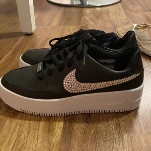Brand New Swarovski Studded Black Air Force 1 Siz8